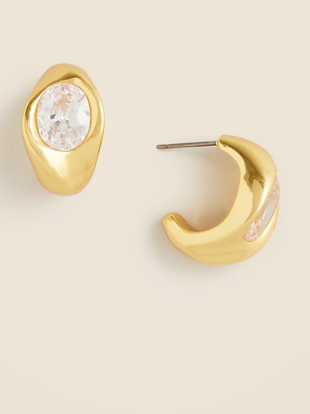NWT J. Crew Gold-Tone Crystal Inset Sculpted Hoop Earrings